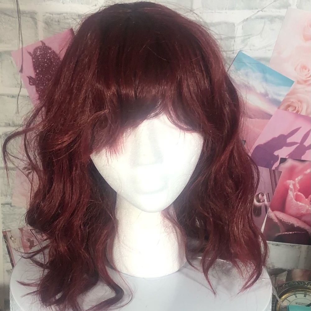 Dark Red Wavy Bob with Bangs - New Never Worn